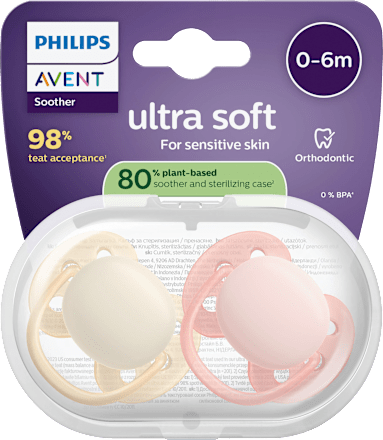Fopspeen ultrazacht siliconen, beige/roze, 0-6 maanden, 2 stuks