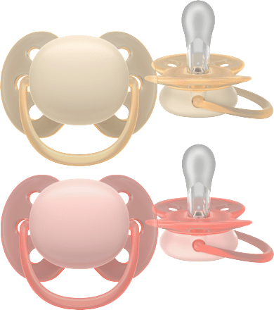 Fopspeen ultrazacht siliconen, beige/roze, 0-6 maanden, 2 stuks