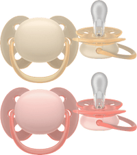 Fopspeen ultrazacht siliconen, beige/roze, 0-6 maanden, 2 stuks