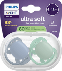 Fopspeen ultrazacht siliconen, groen/blauw, 6-18 maanden, 2 stuks