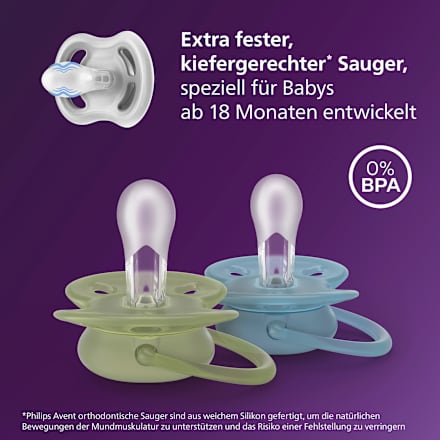 Fopspeen ultrazacht siliconen, groen/blauw, vanaf 18 maanden, 2 stuks