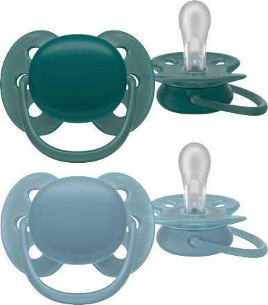 Fopspeen ultrazacht siliconen, groen/blauw, vanaf 18 maanden, 2 stuks