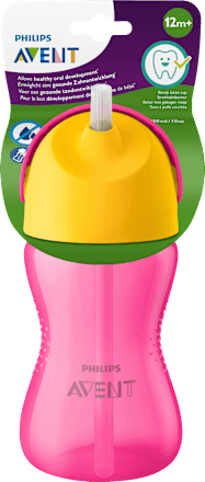 Drinkrietje beker roze, 300ml, 1 st.