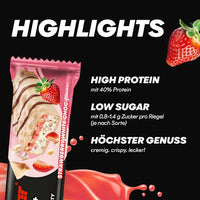 Proteinriegel, 40% Protein+, Strawberry White Choc Geschmack, 40 g