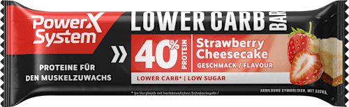 Proteinriegel 40%, Lower Carb Bar, Strawberry Cheesecake Geschmack, 40 g