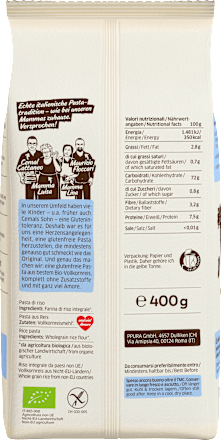 Nudeln, Fusilli aus Vollkornreis, glutenfrei, 400 g