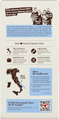Nudeln, Lasagne aus Vollkornreis, glutenfrei, 250 g