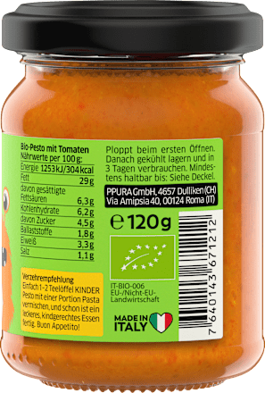 Pesto, Rosso mild für Kinder, 120 g