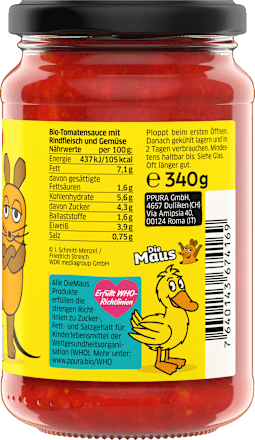Tomatensauce, Bolognese mit Rindfleisch für Kinder, 340 g