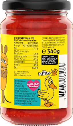 Tomatensauce, Bolognese mit Rindfleisch für Kinder, 340 g