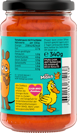 Tomatensauce mit cremigem Frischkäse für Kinder, 340 g