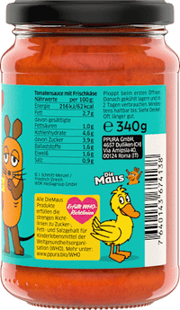 Tomatensauce mit cremigem Frischkäse für Kinder, 340 g