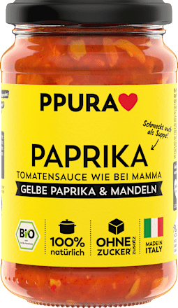 Tomatensaus, paprika, gele paprika &amp; amandelen, 340 g