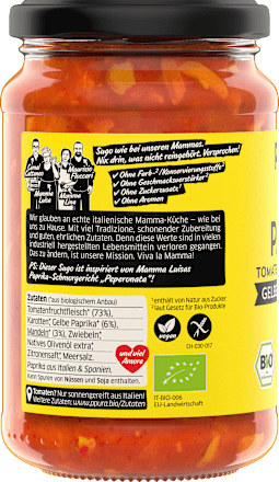 Tomatensaus, paprika, gele paprika &amp; amandelen, 340 g