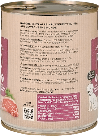 Nat hondenvoer met paard, multipack (6 x 800 g), 4,8 kg