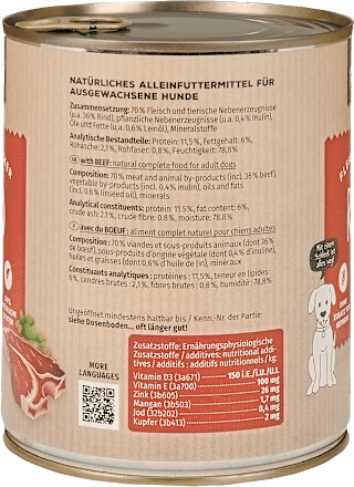 Nassfutter Hund mit Rind, Multipack (6x800 g), 4,8 kg