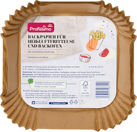 Backpapier für Heißluftfritteuse und Backofen Gr. S, 40 St