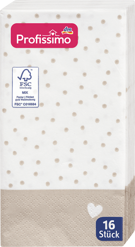 Serviettes de buffet Profissimo Pois & Cœur 33 x 33 cm, 16 pièces