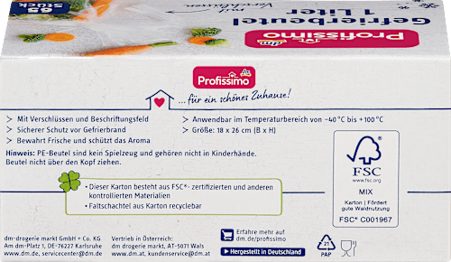 Diepvrieszakjes 1 l met sluiting, 65 stuks