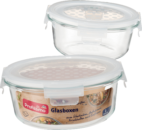 Glazen dozenset rond, 2 stuks