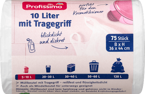 Afvalzakken 10 l met draagbeugel voor cosmeticabakken, 75 stuks