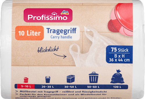 Müllbeutel 10 l mit Tragegriff für Kosmetikeimer, 75 St