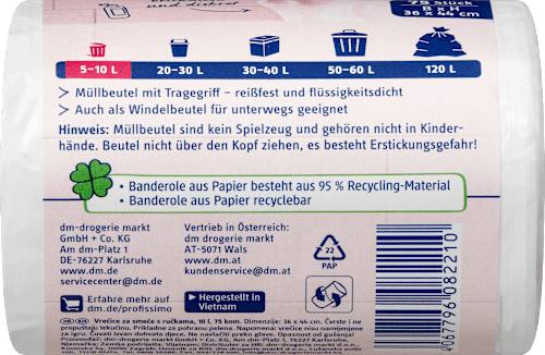 Afvalzakken 10 l met draagbeugel voor cosmeticabakken, 75 stuks