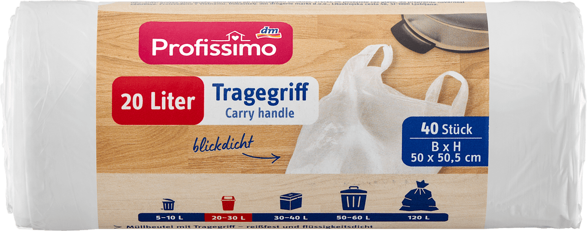 Sacs poubelle Profissimo 20 l avec poignée, 40 pcs