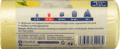 Vuilniszakken 20 l met trekkoord &amp; citrusgeur, 25 stuks