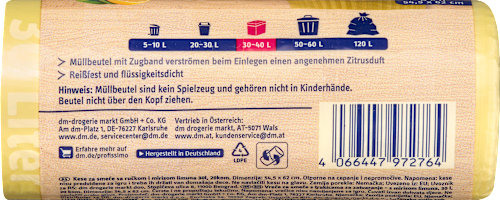 Müllbeutel 30 l mit Zugband & Zitrusduft, 20 St