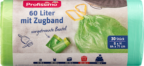 Afvalzakken 60 l met trekkoord, 30 stuks