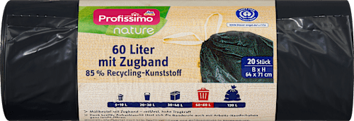 Müllbeutel Recycling 60L Müllbeutel mit Zugband, 20 St