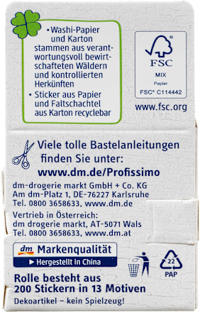 Sticker Washi op rol 13 designs, 1 stuk
