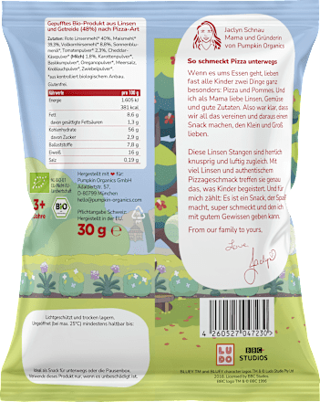 Kindersnack Bluey Linsen Stangen Pizza Style ab 3 Jahren, 30 g