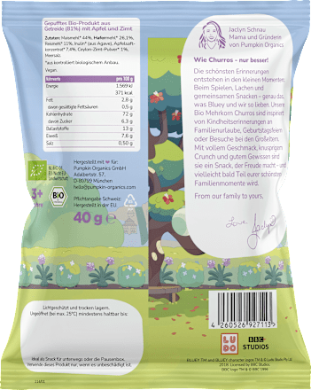 Kindersnack Bluey Mehrkorn Churros Apfel & Zimt ab 3 Jahren, 40 g
