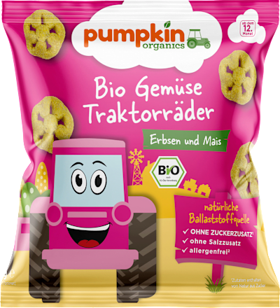 Kindersnack Gemüse Traktorräder Erbsen & Mais, ab 12. Monaten, 20 g