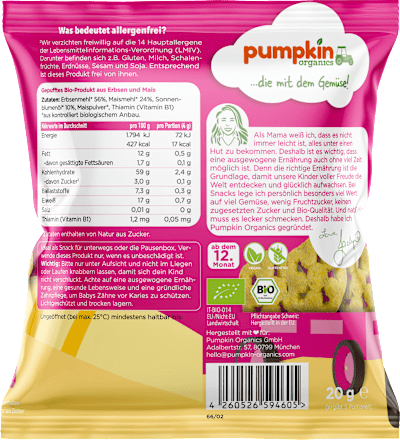 Kindersnack Gemüse Traktorräder Erbsen & Mais, ab 12. Monaten, 20 g