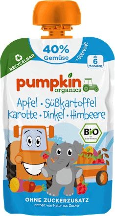 Quetschie Apfel, Süßkartoffel, Karotte, Dinkel & Himbeere ab 6 Monaten, 100 g