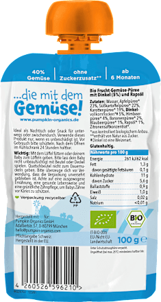 Quetschie Apfel, Süßkartoffel, Karotte, Dinkel & Himbeere ab 6 Monaten, 100 g