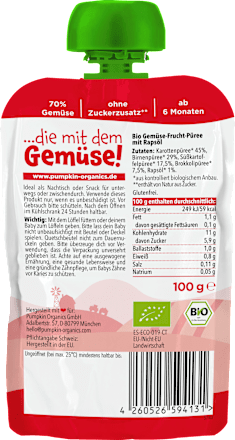 Quetschie Karotte, Birne, Süßkartoffel & Brokkoli ab 6 Monaten, 100 g