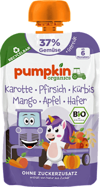 Quetschie Karotte, Pfirsich, Kürbis, Mango, Apfel & Hafer ab 6 Monaten, 100 g