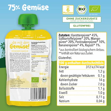 Quetschie Karotte, Süßkartoffel, Mango & Pastinake ab 6 Monaten, 100 g