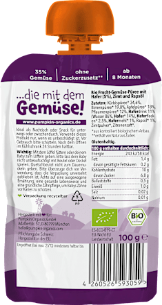 Quetschie Kürbis, Birne, Apfel, Pflaume, Hafer, ab dem 8. Monat, 100 g