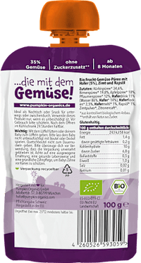 Quetschie Kürbis, Birne, Apfel, Pflaume, Hafer, ab dem 8. Monat, 100 g