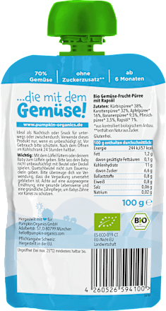 Quetschie Kürbis, Karotte, Apfel, Banane & Pfirsich, ab 6 Monaten, 100 g