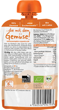 Quetschie Mango, Karotte, Pastinake und Hafer, ab 6 Monaten, 100 g