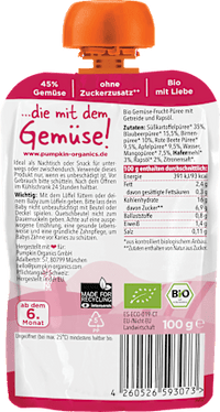 Quetschie mit Süßkartoffel, Blaubeere, Birne, Rote Beete & Hafer, ab dem 6. Monat, 100 g