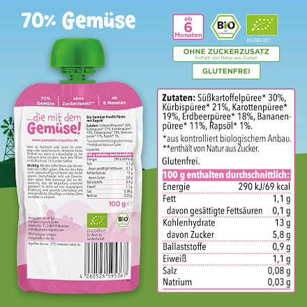 Quetschie Süßkartoffel, Kürbis, Karotte & Erdbeere ab 6 Monaten, 100 g