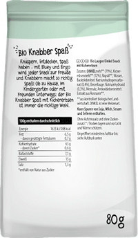 Kindersnack Bluey Laugen Dinkel mit Kichererbsen ab 3 Jahren, 80 g