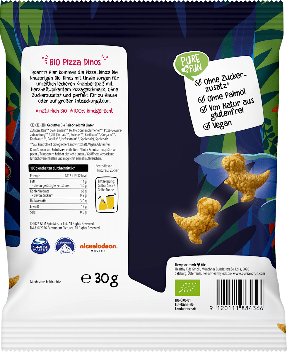 PURE & FUN Kindersnack PAW Patrol Pizza Dinos ab 3 Jahren, 30 g